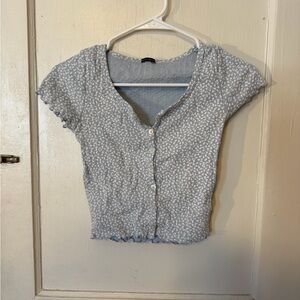 Women's Blue Floral Button-Up Top